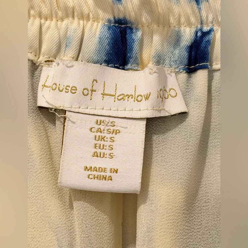 House of Harlow 1960 Tie Dye Wide Leg Satin Flowy Pants Trousers Blue and White - Picture 8 of 11